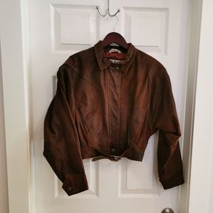 80s brown cropped leather jacket